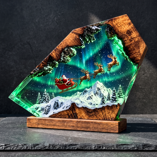 Santa's Sleigh handmade Christmas resin lamp