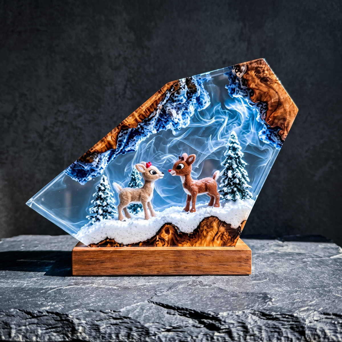 Winter Fawns handmade Christmas resin lamp